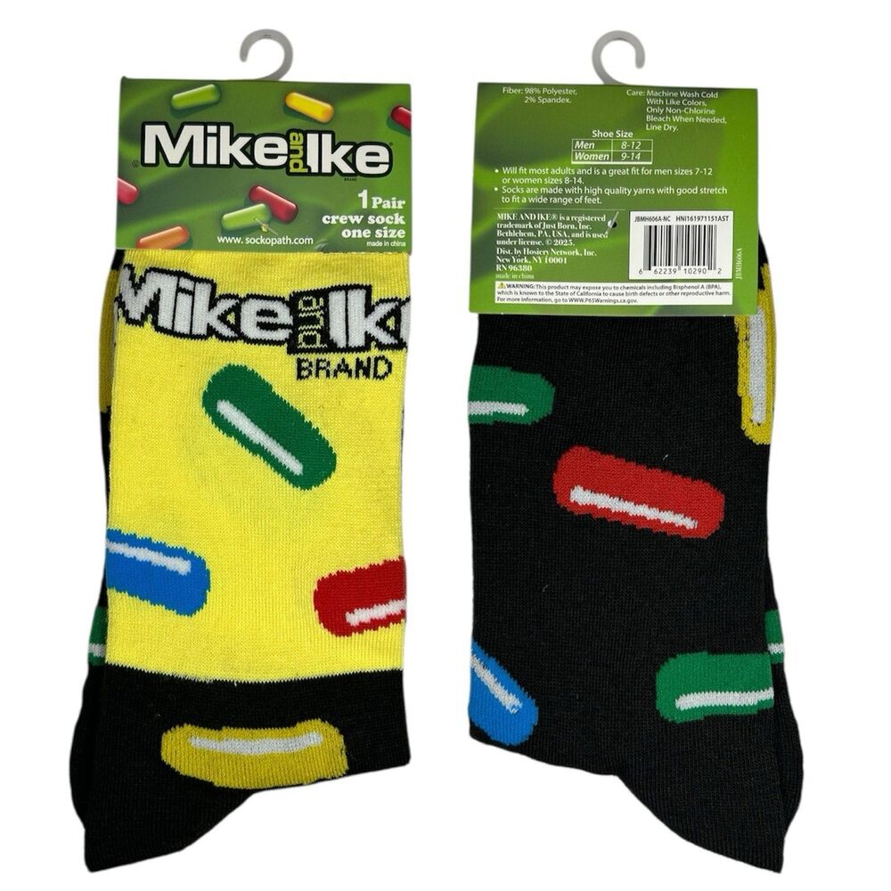 1x Mike and Ike Candy Novelty Crew Socks Adult Set One Size